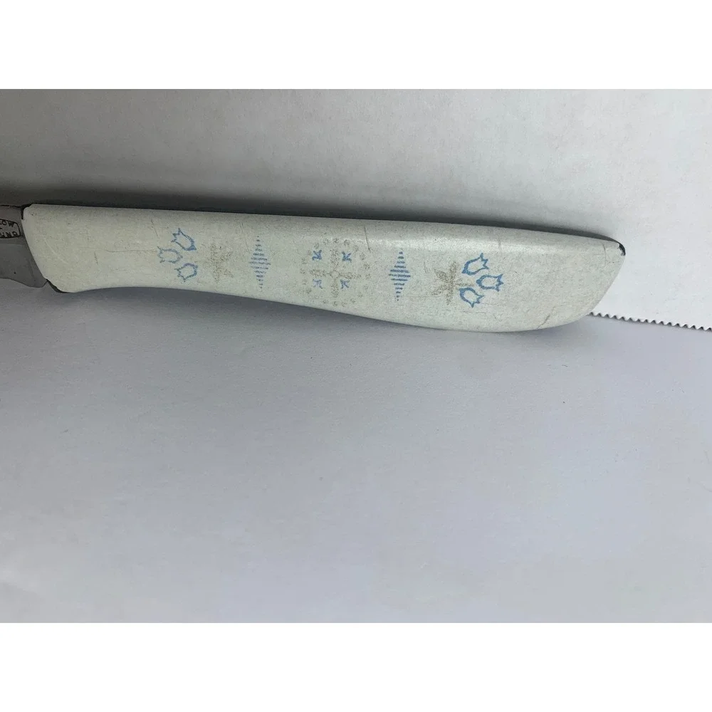 Vintage Ekco Vanadium Stainless USA Serrated‎ Steak Knife White Patterned Handle